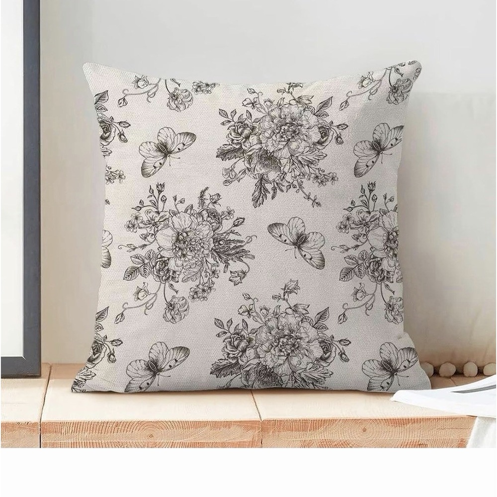 Chinoiserie Black Floral Pillow Covers 20x20 Inch Set of 2 - NEW - Picture 2 of 10
